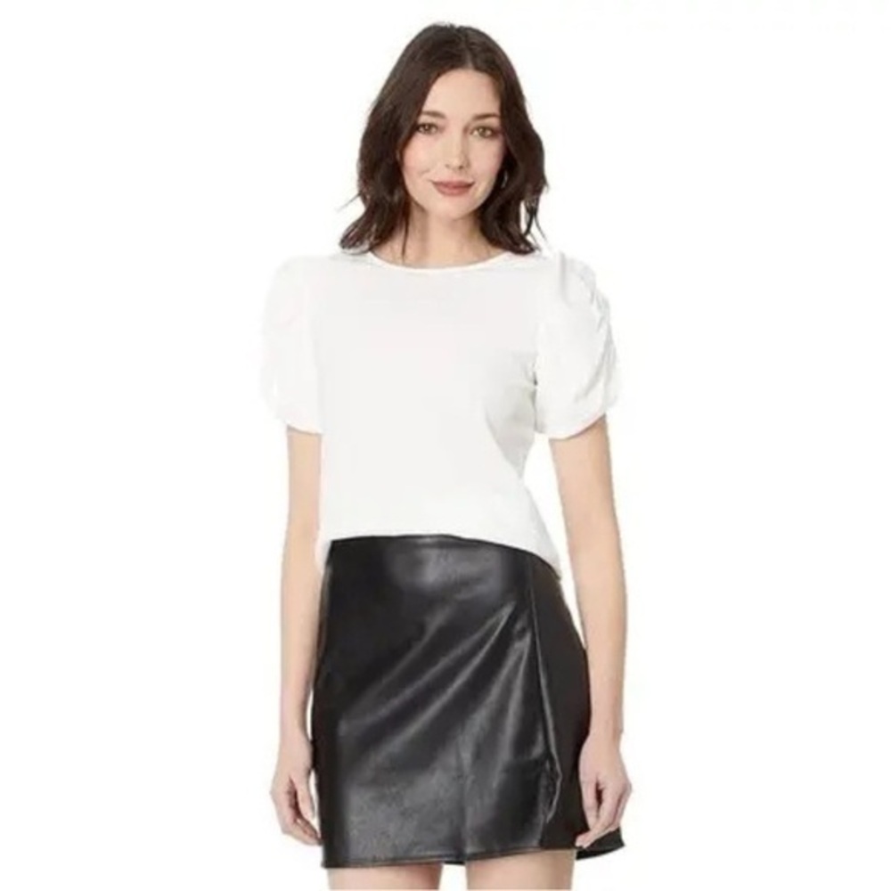 Vince Camuto White Gathered Sleeve Crewneck Top Size XS